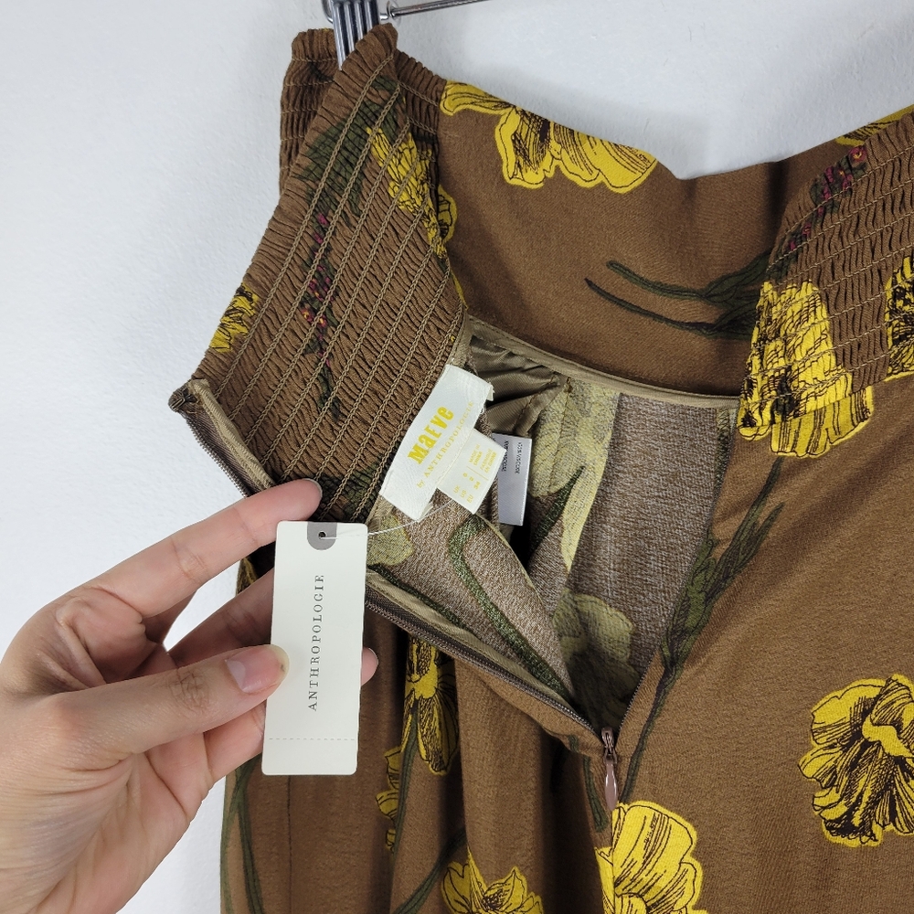 New Anthropologie Maeve Terrace Smocked High Waist Floral Wide Leg Striped Pants - Picture 8 of 15